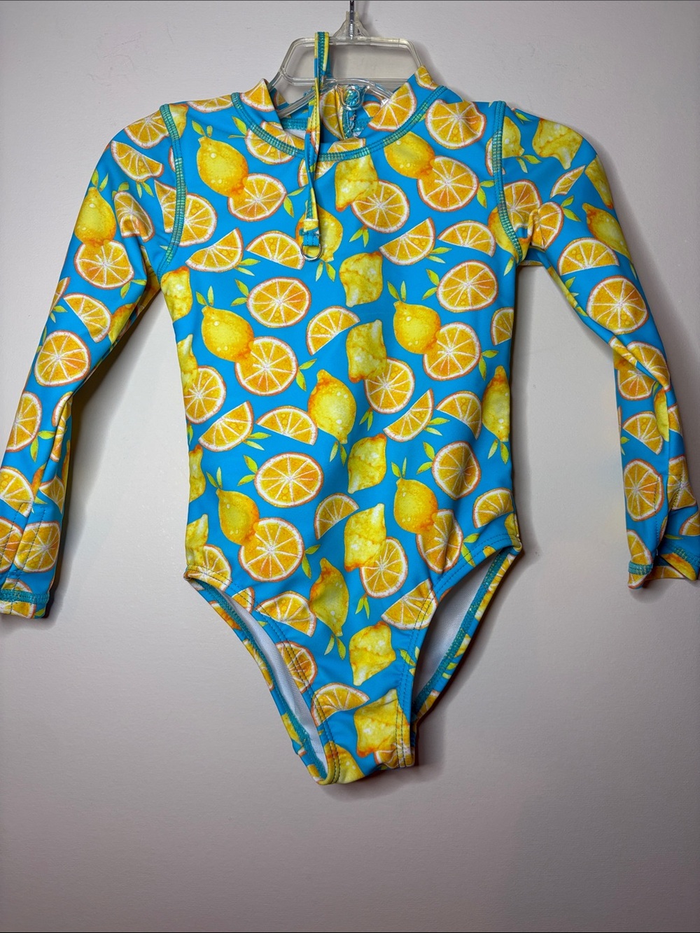 Girls SWIMZIP Lemon Print Long Sleeve Swimsuit - Blue & Yellow SIZE 2T new